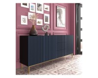 Chest of drawers RAVENNA F 200 cm, 3 doors and 3 drawers, black mat with navy blue front, gold frame Chest of drawers RAVENNA F 200 cm, 3 doors and 3 drawers, black mat with navy blue front, gold frame