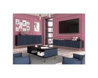 Chest of drawers RAVENNA F 200 cm, 3 doors and 3 drawers, black mat with navy blue front, gold frame Chest of drawers RAVENNA F 200 cm, 3 doors and 3 drawers, black mat with navy blue front, gold frame