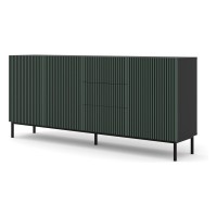 Chest of drawers RAVENNA F 200 cm, 3 doors and 3 drawers, black mat with dark green front, gold frame