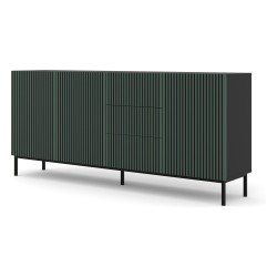 Chest of drawers RAVENNA F 200 cm, 3 doors and 3 drawers, black mat with dark green front, gold frame