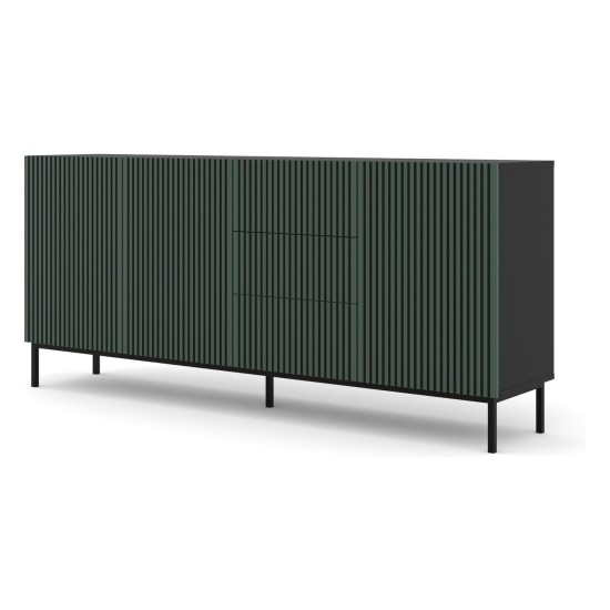 Chest of drawers RAVENNA F 200 cm, 3 doors and 3 drawers, black mat with dark green front, gold frame Chest of drawers RAVENNA F 200 cm, 3 doors and 3 drawers, black mat with dark green front, gold frame