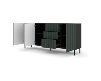 Chest of drawers RAVENNA F 200 cm, 3 doors and 3 drawers, black mat with dark green front, gold frame Chest of drawers RAVENNA F 200 cm, 3 doors and 3 drawers, black mat with dark green front, gold frame