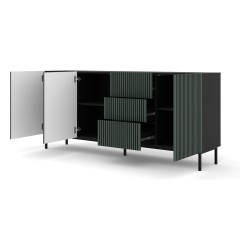 Chest of drawers RAVENNA F 200 cm, 3 doors and 3 drawers, black mat with dark green front, gold frame
