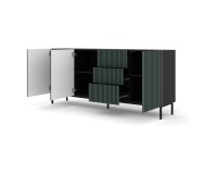 Комод RAVENNA F 200 см, 3 двери и 3 ящика, чёрный матовый с фасадом тёмно-зелёным, чёрная рама