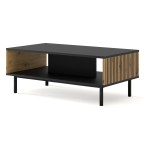 Coffee table RAVENNA F 90 cm, black mat with artisan oak front, gold frame
