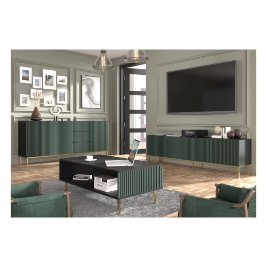 Coffee table RAVENNA F 90 cm, black mat with dark green front, gold frame
