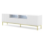 TV unit RAVENNA CK 200 cm, 2 doors and 2 drawers, white with white mat front, gold frame