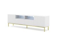 TV unit RAVENNA CK 200 cm, 2 doors and 2 drawers, white with white mat front, gold frame