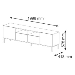 מזנון טלוויזיה RAVENNA CK 200, 2 דלתות ו 2 מגירות, לבן עם חזית לבן מט, מסגרת זהב