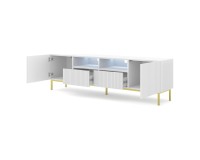 TV unit RAVENNA CK 200 cm, 2 doors and 2 drawers, white with white mat front, gold frame