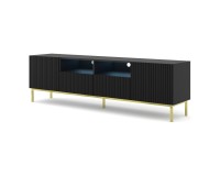 TV unit RAVENNA CK 200 cm, 2 doors and 2 drawers, black mat, gold frame