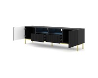 TV unit RAVENNA CK 200 cm, 2 doors and 2 drawers, black mat, gold frame