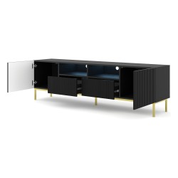 מזנון טלוויזיה RAVENNA CK 200, 2 דלתות ו 2 מגירות, שחור מט, מסגרת זהב