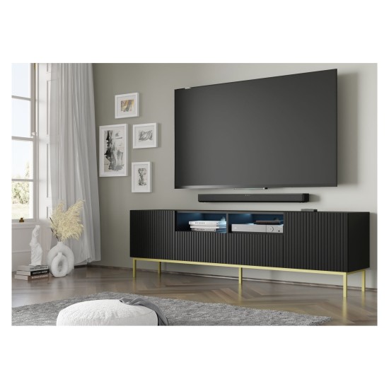 מזנון טלוויזיה RAVENNA CK 200, 2 דלתות ו 2 מגירות, שחור מט, מסגרת זהב