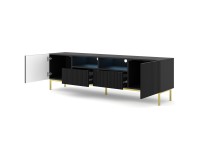 מזנון טלוויזיה RAVENNA CK 200, 2 דלתות ו 2 מגירות, שחור מט, מסגרת זהב
