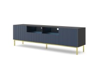 מזנון טלוויזיה RAVENNA CK 200, 2 דלתות ו 2 מגירות, שחור מט עם חזית כחול, מסגרת זהב