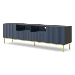 מזנון טלוויזיה RAVENNA CK 200, 2 דלתות ו 2 מגירות, שחור מט עם חזית כחול, מסגרת זהב