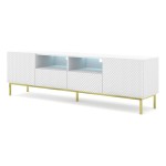 TV unit RAVENNA CK 200 cm, 2 doors and 2 drawers, white mat with white gloss front, gold frame
