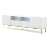 TV unit RAVENNA CK 200 cm, 2 doors and 2 drawers, white mat with white gloss front, gold frame