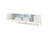 מזנון טלוויזיה RAVENNA CK 200, 2 דלתות ו 2 מגירות, לבן מט עם חזית לבן מבריק, מסגרת זהב