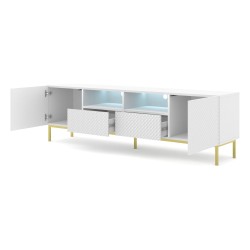 מזנון טלוויזיה RAVENNA CK 200, 2 דלתות ו 2 מגירות, לבן מט עם חזית לבן מבריק, מסגרת זהב