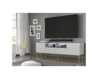 Тумба ТВ RAVENNA CK 200 см, 2 двери и 2 ящика, белый матовый с фасадом белым глянцем, золотая рама