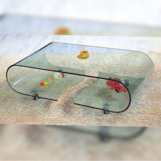 שולחן סלון זכוכית אליפסה מנופץ 
