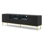 מזנון טלוויזיה RAVENNA CK 200, 2 דלתות ו 2 מגירות, שחור מט עם חזית שחור מבריק, מסגרת זהב