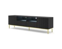 מזנון טלוויזיה RAVENNA CK 200, 2 דלתות ו 2 מגירות, שחור מט עם חזית שחור מבריק, מסגרת זהב