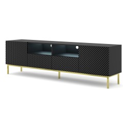 מזנון טלוויזיה RAVENNA CK 200, 2 דלתות ו 2 מגירות, שחור מט עם חזית שחור מבריק, מסגרת זהב