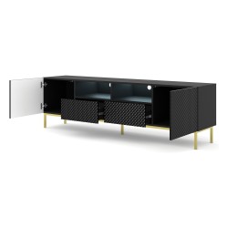 מזנון טלוויזיה RAVENNA CK 200, 2 דלתות ו 2 מגירות, שחור מט עם חזית שחור מבריק, מסגרת זהב