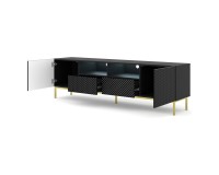 מזנון טלוויזיה RAVENNA CK 200, 2 דלתות ו 2 מגירות, שחור מט עם חזית שחור מבריק, מסגרת זהב