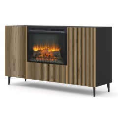 Sideboard with fireplace RAVENNA F 147 cm, artisan oak with black