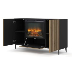 Sideboard with fireplace RAVENNA F 147 cm, artisan oak with black
