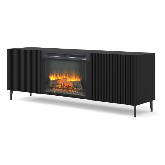 TV unit with fireplace RAVENNA B 177 cm, black