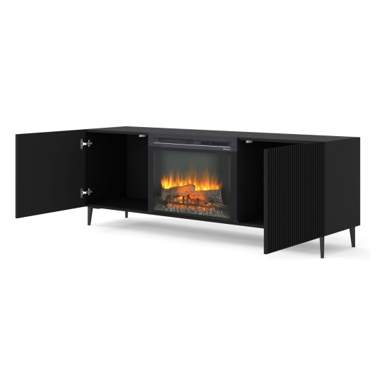 TV unit with fireplace RAVENNA B 177 cm, black