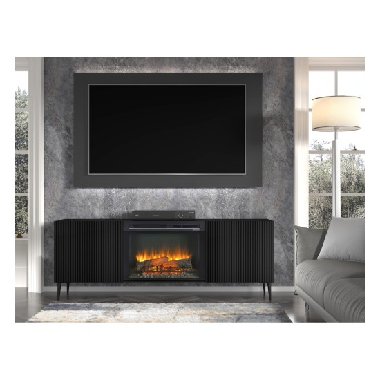 TV unit with fireplace RAVENNA B 177 cm, black