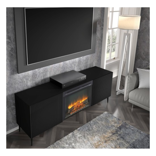 TV unit with fireplace RAVENNA B 177 cm, black