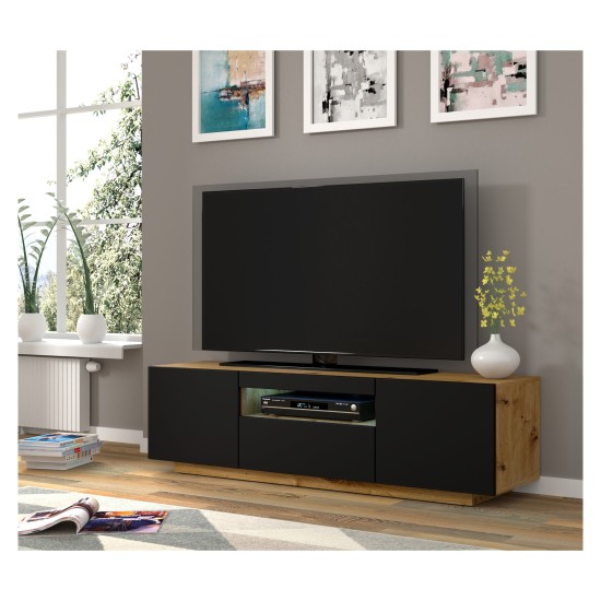 מזנון טלוויזיה AURA 150, אלון ארטיסן עם חזית שחור מט מזנון טלוויזיה AURA 150, אלון ארטיסן עם חזית שחור מט