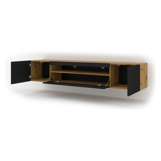 TV unit AURA 200 cm, artisan eiche with black mat front TV unit AURA 200 cm, artisan eiche with black mat front