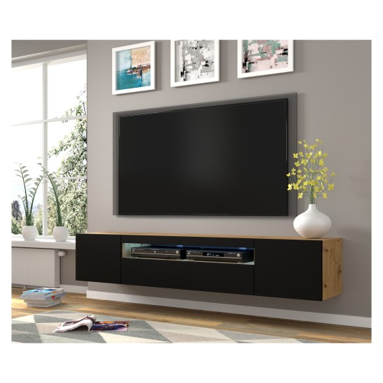 TV unit AURA 200 cm, artisan eiche with black mat front TV unit AURA 200 cm, artisan eiche with black mat front
