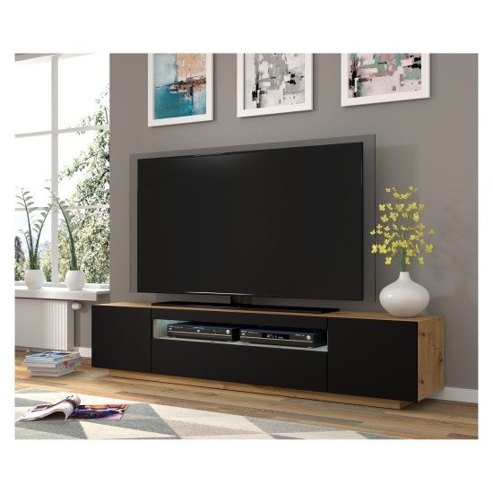 TV unit AURA 200 cm, artisan eiche with black mat front TV unit AURA 200 cm, artisan eiche with black mat front