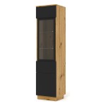 Display cabinet AURA 37 cm, 1 door and 1 drawer, artisan oak with black mat front