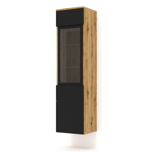 Display cabinet AURA 37 cm, 1 door and 1 drawer, artisan oak with black mat front Display cabinet AURA 37 cm, 1 door and 1 drawer, artisan oak with black mat front