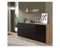 Chest of drawers AURA 198 cm, 4 doors, artisan oak with black mat front Chest of drawers AURA 198 cm, 4 doors, artisan oak with black mat front