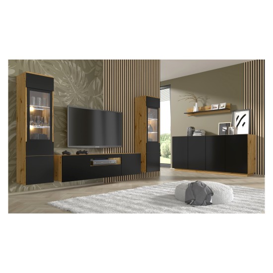Chest of drawers AURA 198 cm, 4 doors, artisan oak with black mat front Chest of drawers AURA 198 cm, 4 doors, artisan oak with black mat front