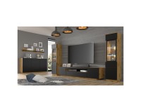 Chest of drawers AURA 164 cm, 2 doors and 4 drawers, artisan oak with black mat front Chest of drawers AURA 164 cm, 2 doors and 4 drawers, artisan oak with black mat front