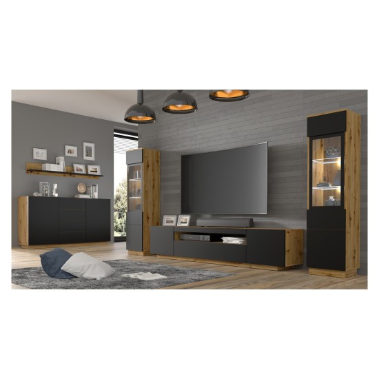Chest of drawers AURA 164 cm, 2 doors and 4 drawers, artisan oak with black mat front Chest of drawers AURA 164 cm, 2 doors and 4 drawers, artisan oak with black mat front