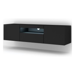 TV unit AURA 150 cm, black mat, with LED