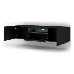 TV unit AURA 150 cm, black mat, with LED